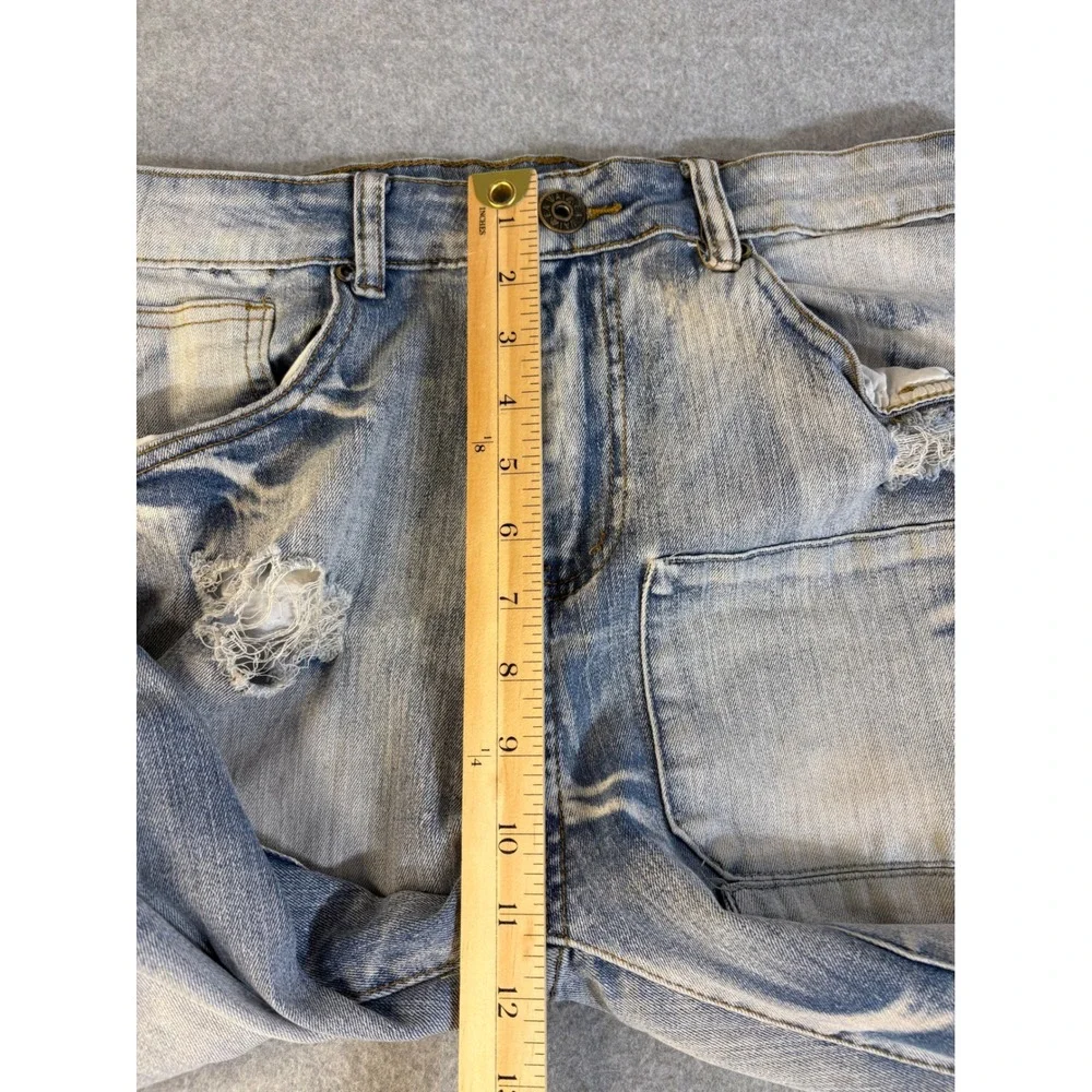 Valaba Mens Distressed Slim Fit Blue Jeans Light Wash Stretch Denim 34x32
